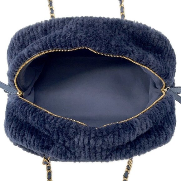 CHANEL Coco Neige Bowling Bag Size Large Shearling/Lambskin Navy AS5059 - Picture 13 of 13